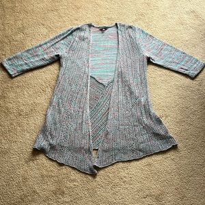 NY Collection Pink & Blue Open Knit Cardigan Three Quarter Length Sleeves